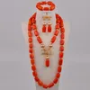 Halsbandörhängen Set Fashion Red Nigerian Coral African Wedding Beads Jewelry for Women 11-C04