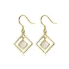 Dangle Earrings Real. 925 Sterling Silver Fine Jewelry Gold Open Square &white Opal Female Hook Threader GTLE2918