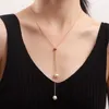 Pingente colares moda simples cor de ouro pérola para mulheres longa borla pull design clavícula correntes colar jóias