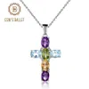 Gem's Ballet 925 Sterling Silver Cross Necklace for Women Natural Amethyst Topaz Colorful Gemstone Pendant Jewelry 20211952