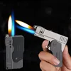 Lighters Metal Double Fire Deformation Pistol Butane Gas Lighter Free Jet Torch Windproof Cigarette Flint GrindingWheel 231216