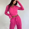 Pantalon de deux pièces pour femmes Zipper Sweat-shirt rose Femmes Ensembles Sexy Crop Top Sweats à capuche Casual Taille haute Femme Crayon Sport Automne Survêtements