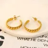 Hoop earrings, checks, large C-shaped earrings, new stainless steel gold-plated, non-fading, European and American atmosphere, exaggerated women's earrings