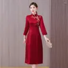 Lässige Kleider 2023 Mode Elegant Locker und dünn Damen Temperament bestickt Große Größe Verbesserte Sieben-Punkt-Ärmel Cheongsam-Rock