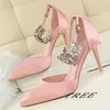 Sandals Elegant Women 9.5cm Stripper High Heels 2023 Summer Bridal Designer Silk Pink Blue Crystal Wedding Shoes