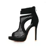 Sandálias QPLYXCO 2023 Verão Peep Toe Mulher Botas Hallow Cut Out Malha Net Sexy Plataforma Fina Salto Alto Gladiador