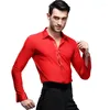 Stage Wear Men Red Ballroom Latin Shirt Adult Long Sleeve Party Jazz Tango Rumba Samba Modern Dance Salsa Tops