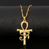Egyptian Ankh 14k Yellow Gold Cross Pendant Necklace for Women Men Amulet Eye of Horus Symbol of Life Cross Necklaces African Jewelry Gifts