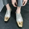 Dress Shoes Trend Men's Charm Pointed Gold Dazzling Rivet Patent Leather Male Wedding Prom Homecoming Loafers Footwear