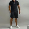 Fatos masculinos verão roupas masculinas polo camisas define casual solto manga curta top shorts esporte conjunto cor sólida 2 peça terno ropa para