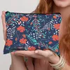 Bolsas de cosméticos para mujer, bolsa de maquillaje, bolsa de viaje con estampado de hojas delgadas, bolsillo para pincel de lápiz labial, caja de lápices para niños, limpieza de gran capacidad