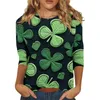 Women's T Shirts Fashion Casual Three Quarter Sleeve Print Round Neck Pullover Top Blouse Clothing And Offers