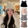 Berets Woolen Hat Winter Headwear Women's Plush Windproof Beanie With Cartoon Ear Decor Thick Warm Anti-slip High-quality