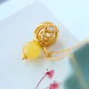 Pendant Necklaces Natural Hetian Jade S925 Sterling Silver Gilt Jasper Beeswax Bead Fu Lu Gourd Hollow