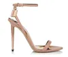 Nieuwste mode Metallic gevoel Hoge Hak Sandalen Vrouwen luxe Gold Lock Versieren Hoge Hakken Zomer Rose rode Sandaal Enkelbandje Jurk schoen fabriek schoeisel T2