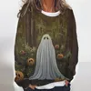 T-shirts pour femmes Tops d'hiver Ghost 3D Imprimer Halloween Pull Sweat Harajuku Femme Lâche Manches longues Automne T-shirt Femmes O Cou