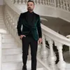 Men's Suits Green Velvet One Button Wedding Groom Tuxedos Shawl Lapel Men Party Blazer Prom Business Designer (Jacket Vest Pants)