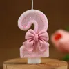 Herramientas para pasteles Velas de 2º cumpleaños número 2 con lazo con purpurina rosa Decoración feliz para celebraciones de fiestas 231216