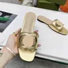 Designer Leather cut-out Women summer sandal slipper slide Interlocking cutout outdoor flip flop flats cut out pop sandals rubber sole genuine leather with box card