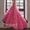 Mädchenkleider Puffy Flower für die Hochzeit Rosa Rüschen Stufenröcke Kleinkind Festzugskleider Tüll Perlen Erstkommunion trägt