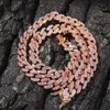 9mm Iced Out Women Choker Halsband Rose Gold Metal Cuban Link Full With Pink Cubic Zirconia Stones Chain Jewelry257w