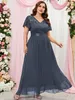 Gray Lace Plus Size Mother Of The Bride Dresses Short Sleeves Wedding Guest Dress Floor Length A Line Chiffon Evening Gowns 415