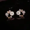 Hoop Earrings Copper Plated 18K Gold Sweet Exquisite Small Flowers Zirconia Women High Quality Fashion Jewelry