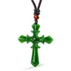 Certifierad 100% naturlig Hetian Afghan Jade Carved Cross Pendant Necklace Charm smycken smycken Amulet Lucky250D