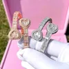 Bangle Iced Out Bling Opened Heart Zircon Charm Armband Rektangel AAA CZ HEARTS Bangle For Men Women Hiphop Luxury Jewelry 231216