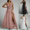 Casual Dresses Sexy Women Corset Party Dress Elegant Y2K Chic ärmlös V Neck Hög midja Folds Mesh Shiny Evening Graduation Prom Gown