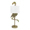 Tafellampen Gouden Hars Flamingo Lamp Met Witte Linnen Schaduw 31,75 "Voor Slaapkamer Nachtkastje Binnenverlichting