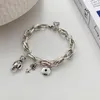 Link pulseiras 925 prata esterlina artesanal pequena chave bloqueio pingente charme para mulheres casamento luxo jóiaslink chain306f