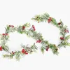 Декоративные цветы красные ягоды Рождественская гирлянда с сосновыми шишками для внутреннего и наружного украшения домашнего камина Зимний праздник Год