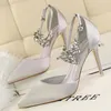 Sandals Elegant Women 9.5cm Stripper High Heels 2023 Summer Bridal Designer Silk Pink Blue Crystal Wedding Shoes