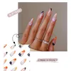 False Nails Fingernails Medium Long Coffin On Flower Blue Rhinestone Cute Full Stick Clear