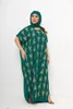 Roupas étnicas Mulheres Muçulmanas Manga Curta Dashiki Vestido O-pescoço Jilbab Bordado Boubou Maxi Solto Vestidos Elegantes Africanos Plus Size Cachecol