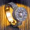 Aangepaste Cluster Gold CZ Ring Micro Pave Zirconia Gesimuleerde Diamanten Hiphop Rinds Mode Heren Gouden ringen2881