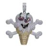 Iced Out Cubic Zirkon Corsair Skelet Skull Ice Cream Pendant ketting met roestvrijstalen touwketen2085