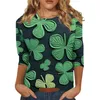 Women's T Shirts Fashion Casual Three Quarter Sleeve Print Round Neck Pullover Top Blouse Clothing And Offers