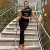 Work Dresses Black Cut Out Dress Set For Women Sexy Short Sleeve Crop Top And Long Skirt Outfits 2023 Summer Bodycon Club Party Two Piece