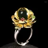 Cluster Rings BOCAI Sold S925 Silver Jewelry Fashionable Exaggerated Blue Amber Ring Turning Petals Charming Woman