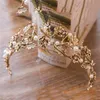 Vintage barroco ouro pérola folha nupcial tiara cristal coroa hairband headpiece videira casamento acessórios de cabelo noiva bandana 210701238n
