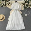 Party Dresses European Vintage Maxi For Women Elegant Half-high-neck Puff Sleeve Female Pleated Dress Chiffon Long Vestidos Dropship