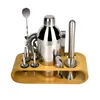 Bar Tools Stainless Steel Bars Barware Cocktail Shaker Set With Bamboo Stand Jigger Spoon Tong Bartender Kit Whisky Wine Mixed Drink 231216