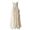 Casual Dresses Fairy Dress Chic Women Super Sweet Princess Large Swing Hanging Strap White Summer Ruffles Long Beach Holiday Vestido