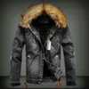 Winter Mens Denim Jacket with Fur Collar Retro Ripped Fleece Jeans and Coat for Autumn S6XL 240115