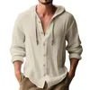 Men's T Shirts Button Up Long Sleeved Solid Cotton And Linen Hooded Shirt Casual Fashion Mens Tall