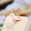 Anillos de racimo elegante encantador flor de hoja de cristal para mujeres moda boda compromiso declaración femenina romántica regalo de San Valentín
