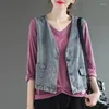 Damesvesten Zwart denim cropped vest met knopen voor dames Winter Jean Jas Overhemd Vintage kleding Vest Casual Vakantie Oufit Verjaardag