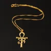 Egyptian Ankh 14k Yellow Gold Cross Pendant Necklace for Women Men Amulet Eye of Horus Symbol of Life Cross Necklaces African Jewelry Gifts